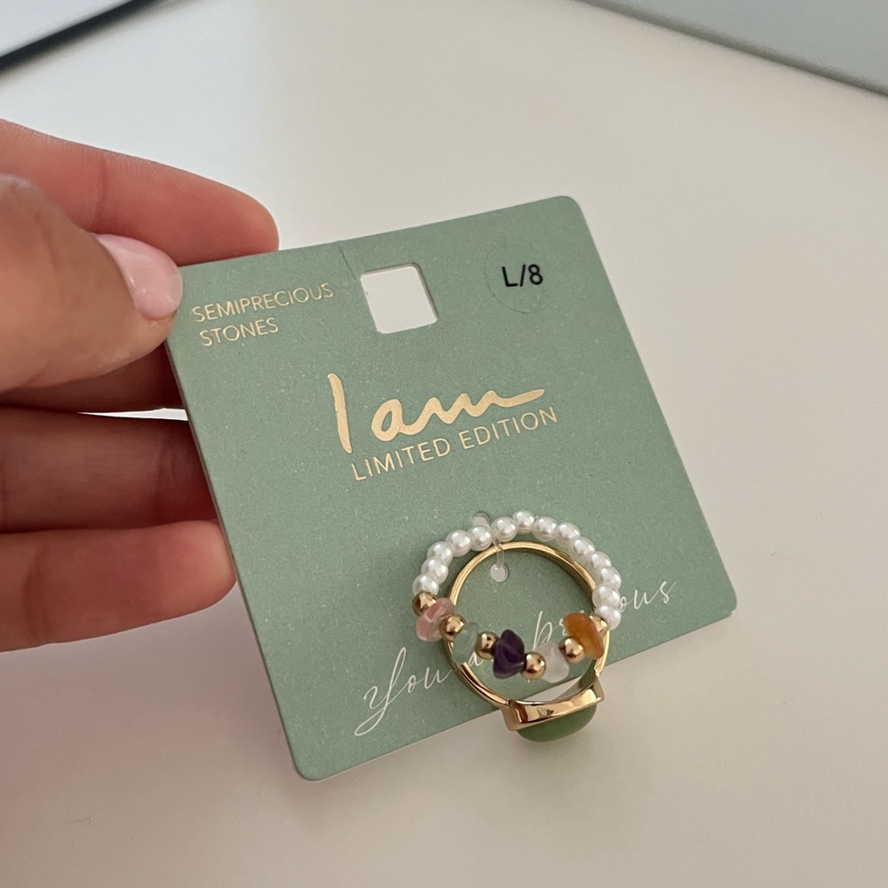 NWT I am Jewelry Limited Edition Semiprecious Stones 2 Rings Set